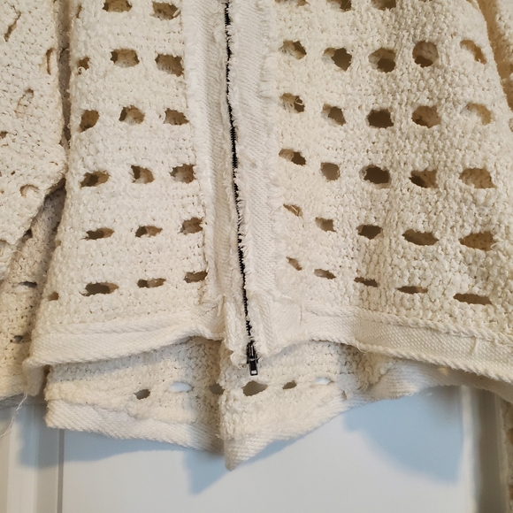 Free People Cream Hoodie Crochet Sweater Sz Med - Picture 5 of 5